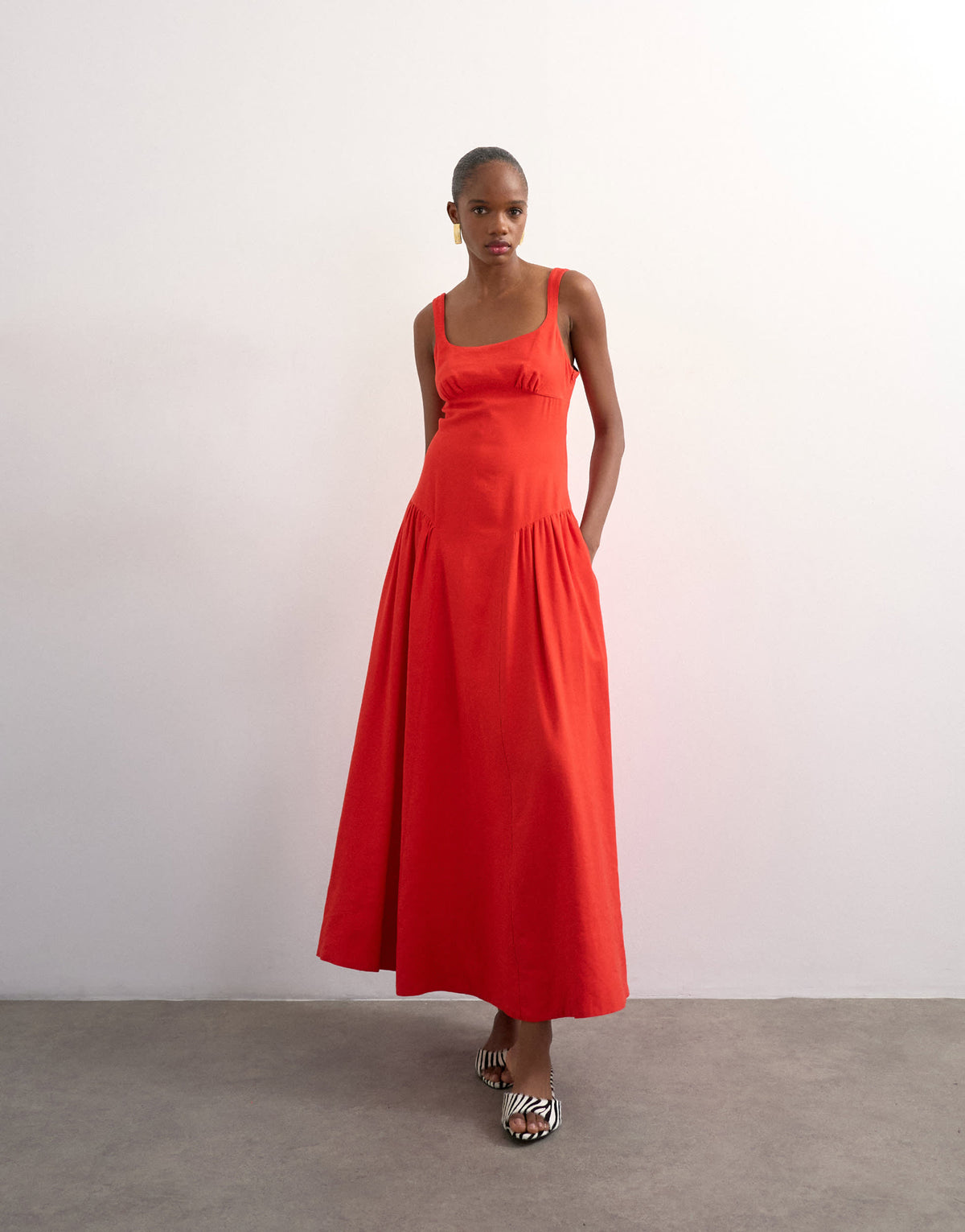 Topshop dropped waist maxi sundress in red