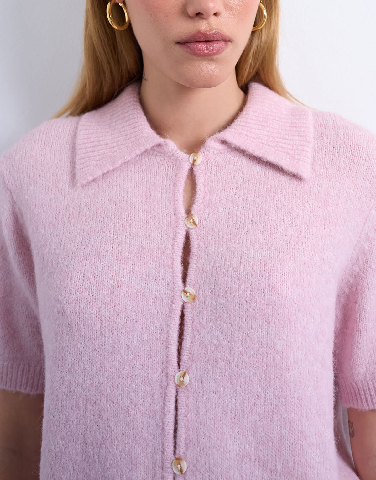 Topshop Knitted half sleeve collared cardigan in light pink