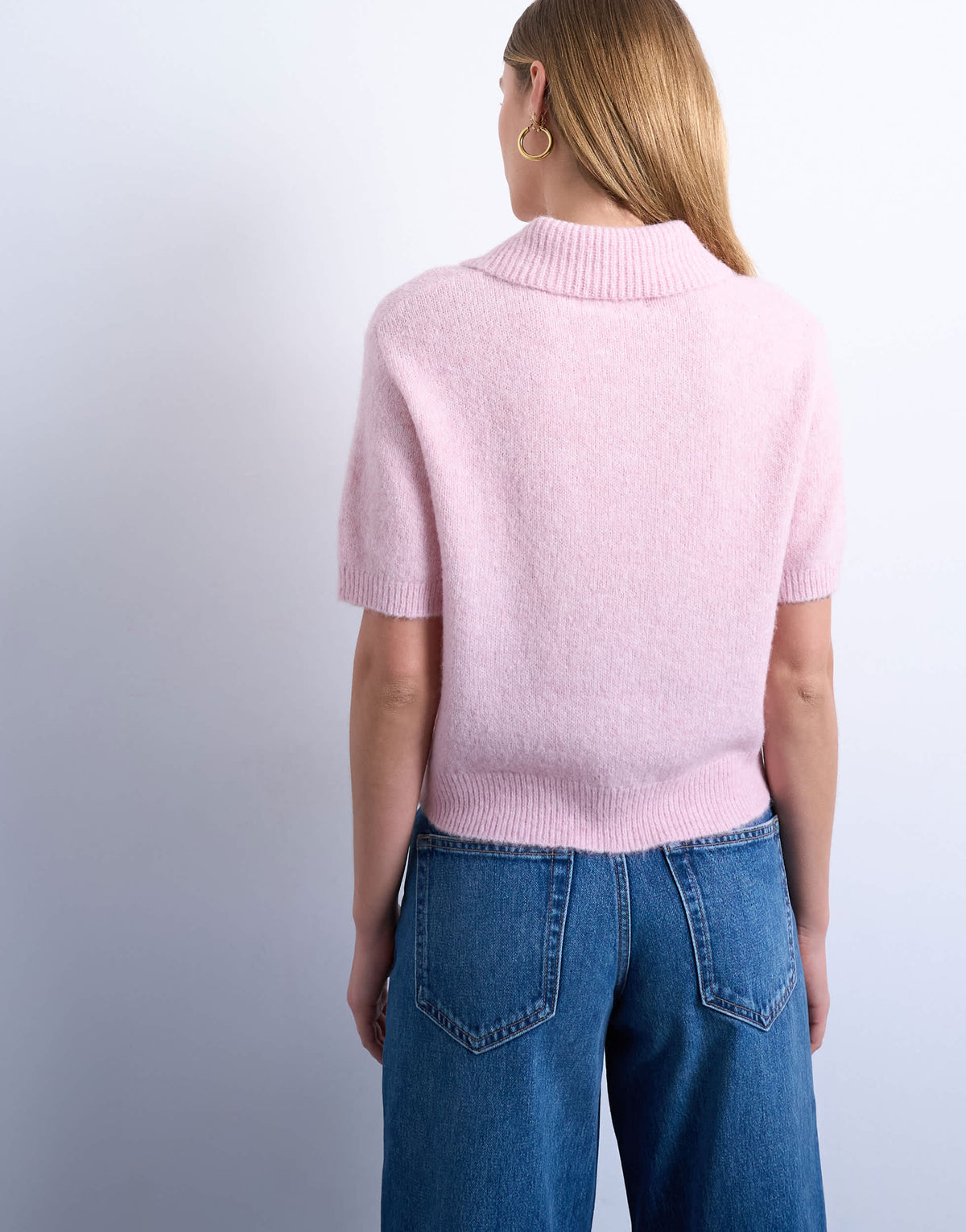 Topshop Knitted half sleeve collared cardigan in light pink