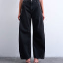 Topshop Horseshoe mid rise barrel jean in washed black