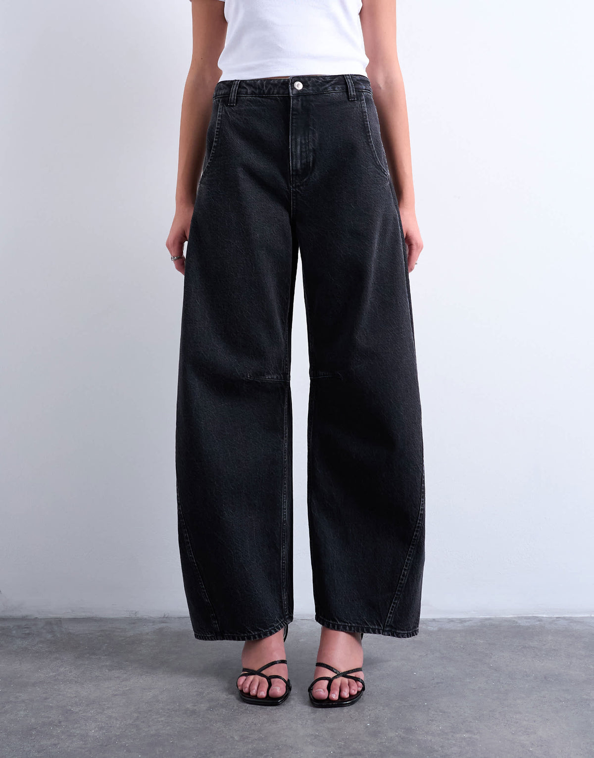Topshop Horseshoe high rise barrel jean circular design in washed black