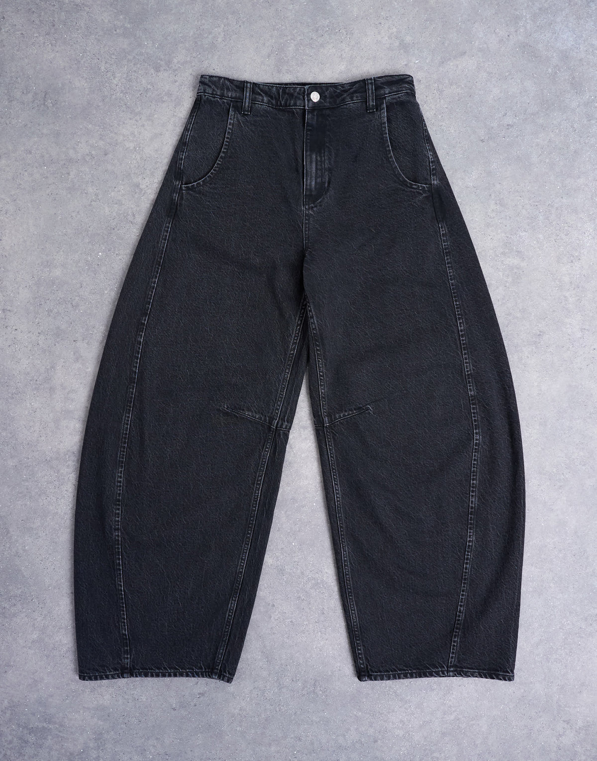 Topshop Horseshoe high rise barrel jean circular design in washed black