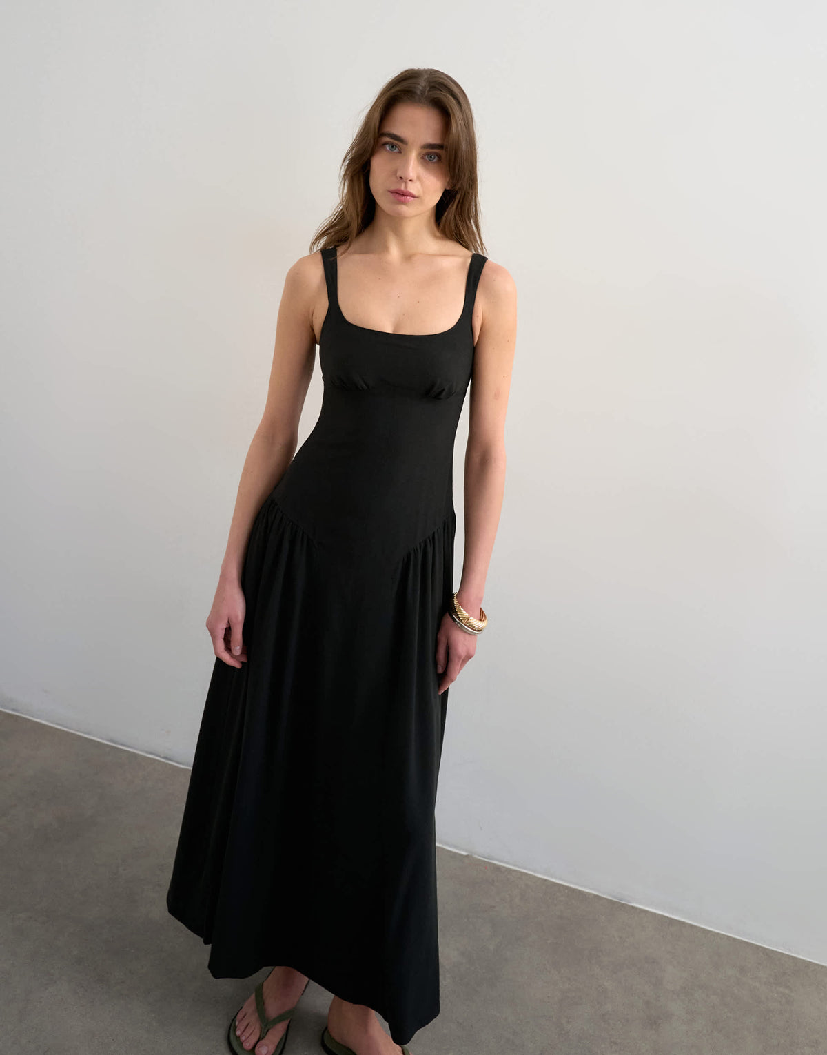 Topshop dropped waist maxi sundress in black