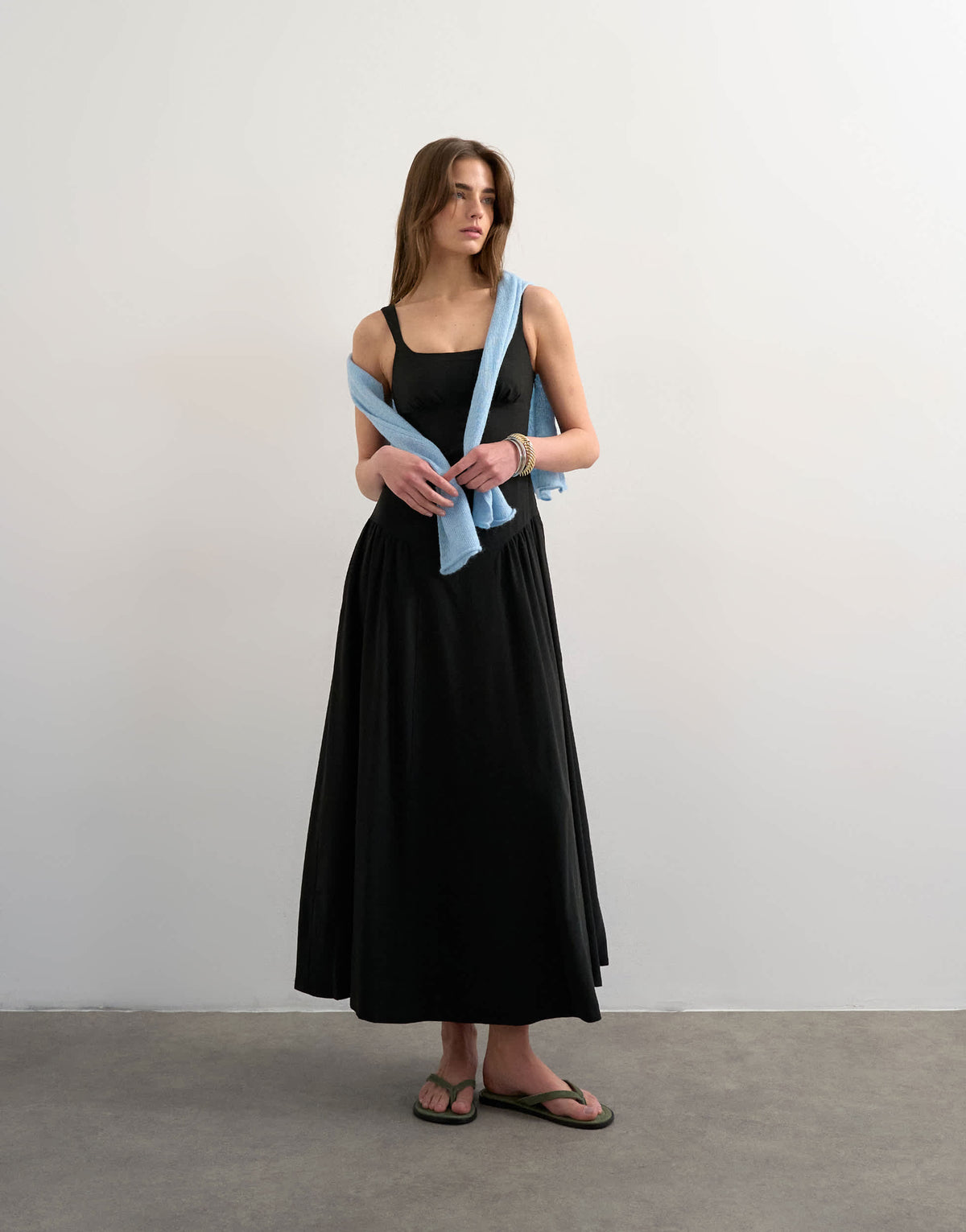 Topshop dropped waist maxi sundress in black