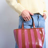 Topshop Gemma medium stripe faux leather grab bag in pink and brown