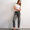 Topshop Orson mid rise comfort straight jean in washed black