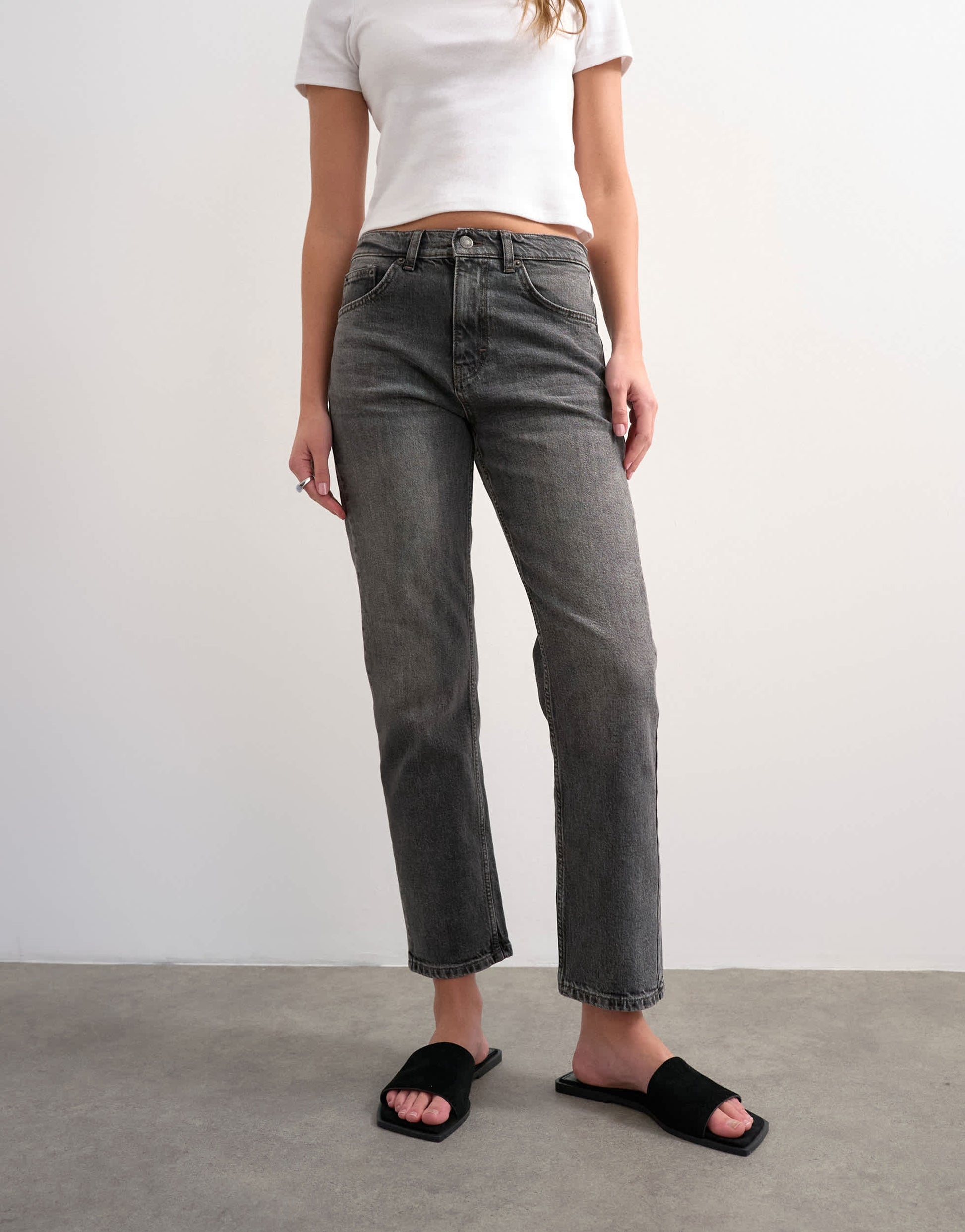 Topshop Orson mid rise comfort straight jean in washed black