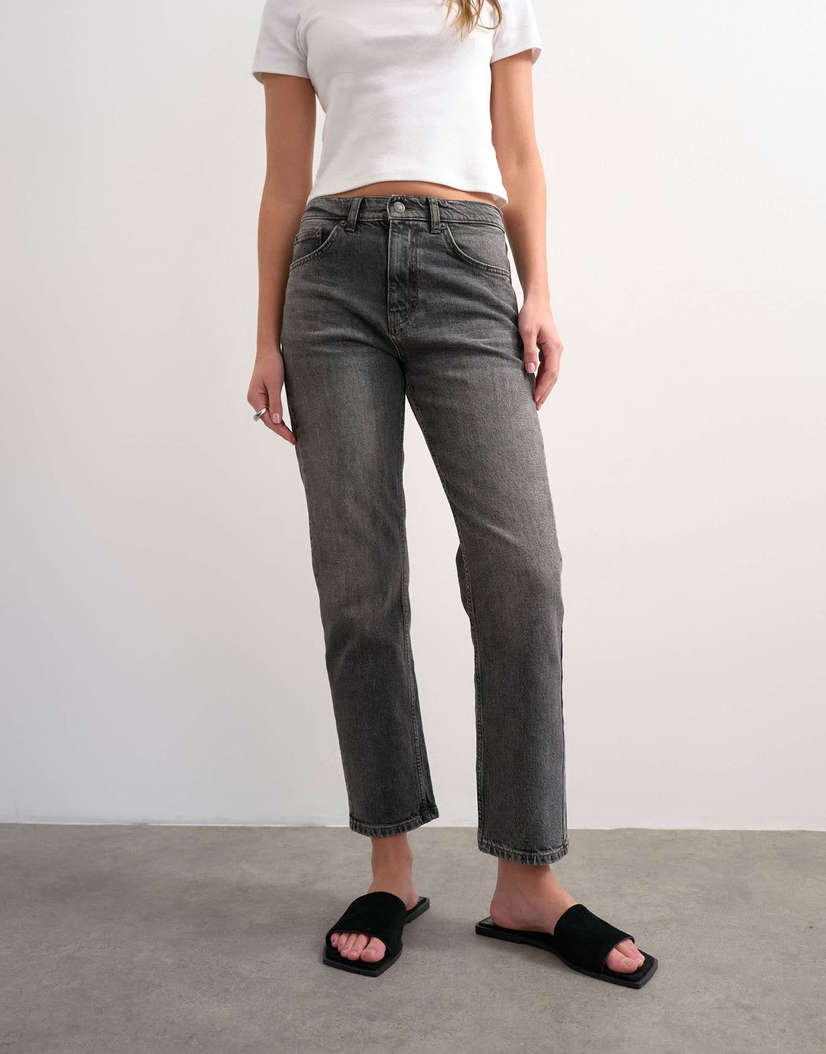 Topshop Orson mid rise comfort straight jean in washed grey
