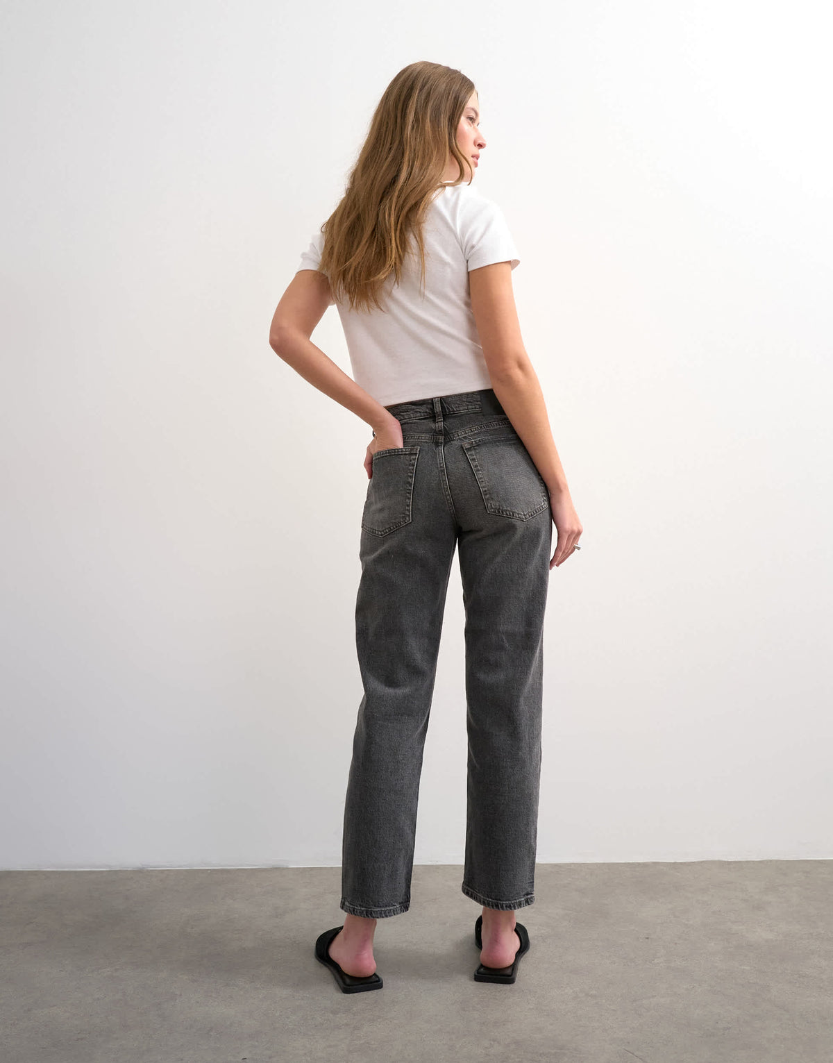 Topshop Orson mid rise comfort straight jean in washed grey