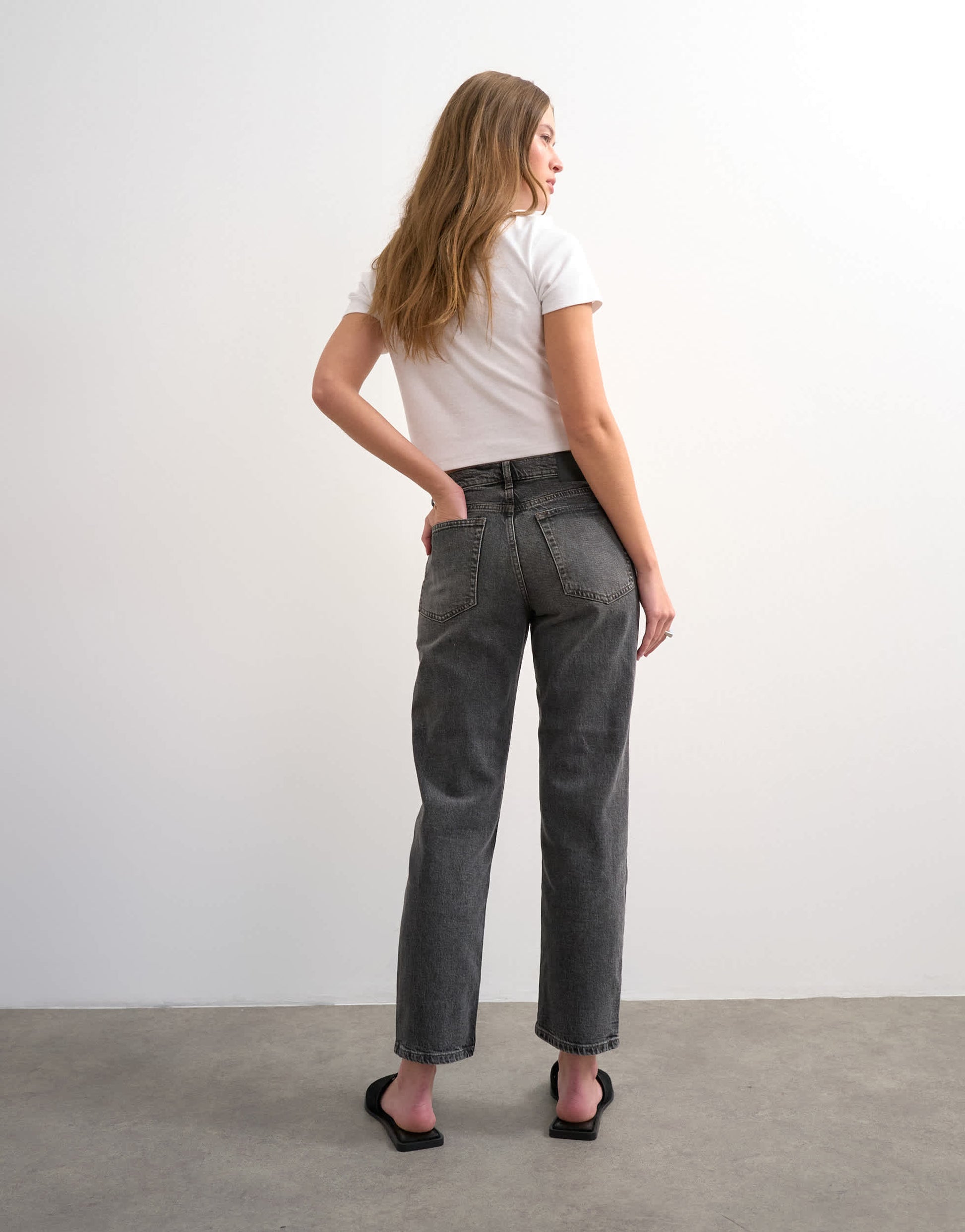 Topshop Orson mid rise comfort straight jean in washed black