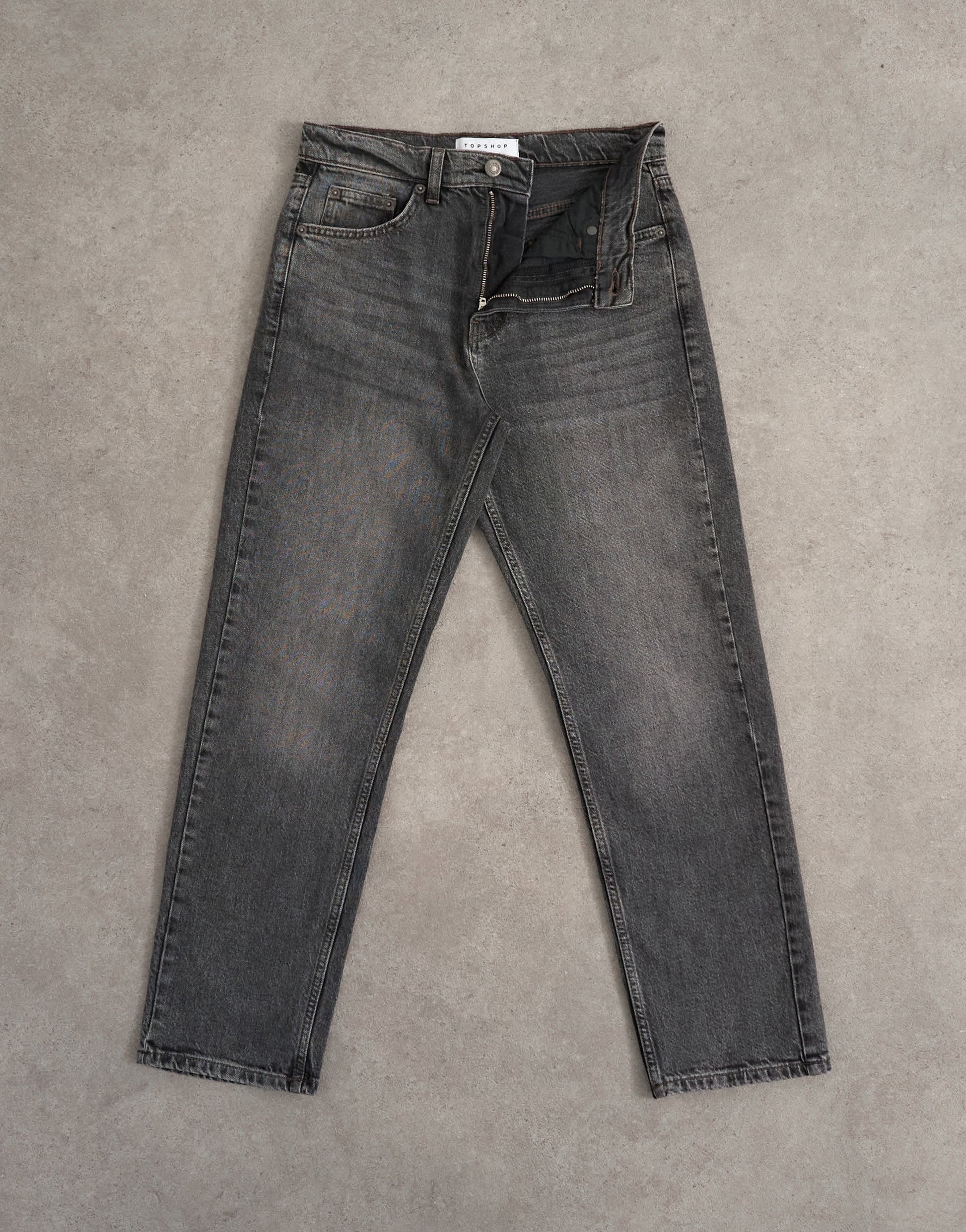 Topshop Orson mid rise comfort straight jean in washed black