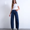 Topshop Barrel high rise jean circular design in indigo rinse