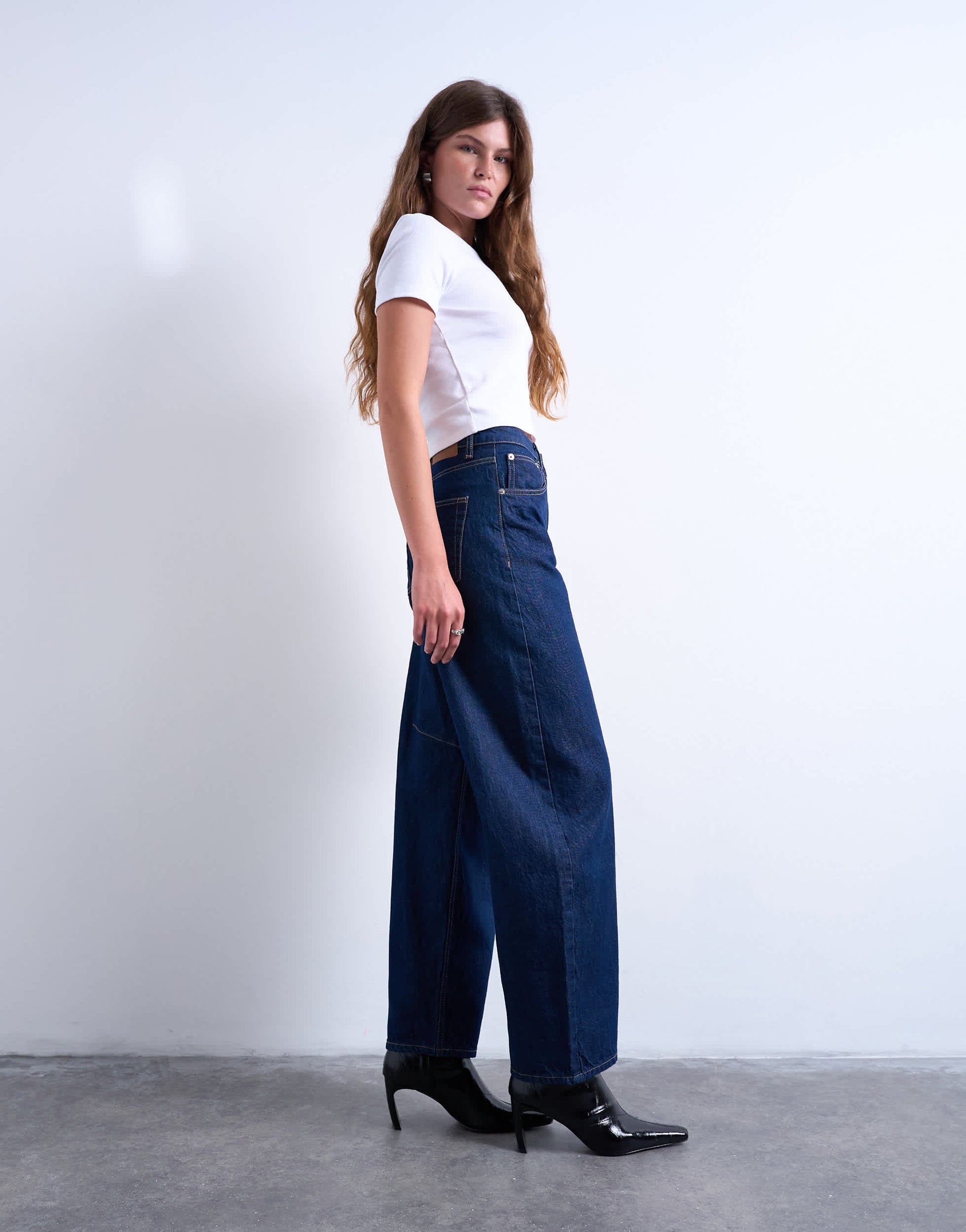 Topshop Barrel high rise jean circular design in indigo rinse
