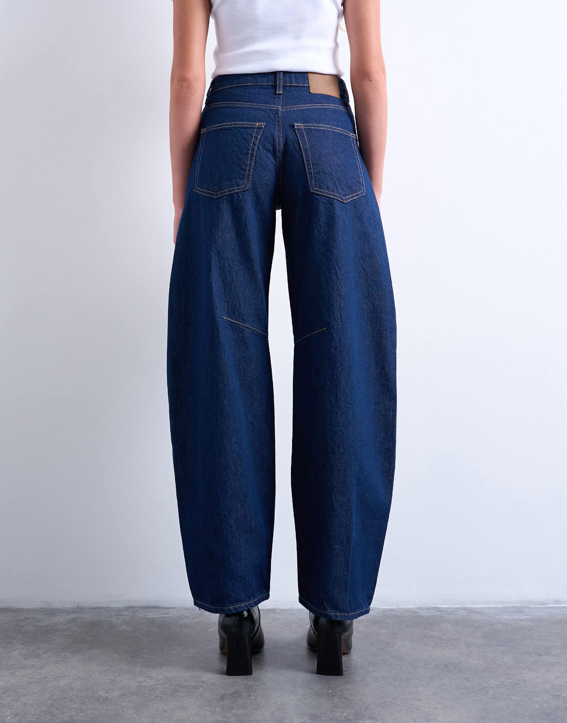 Topshop Barrel high rise jean circular design in indigo rinse