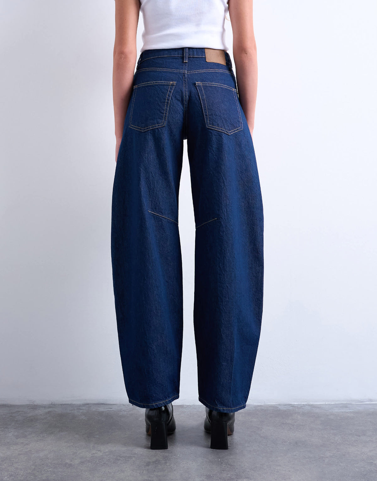 Topshop Barrel high rise jean circular design in indigo rinse