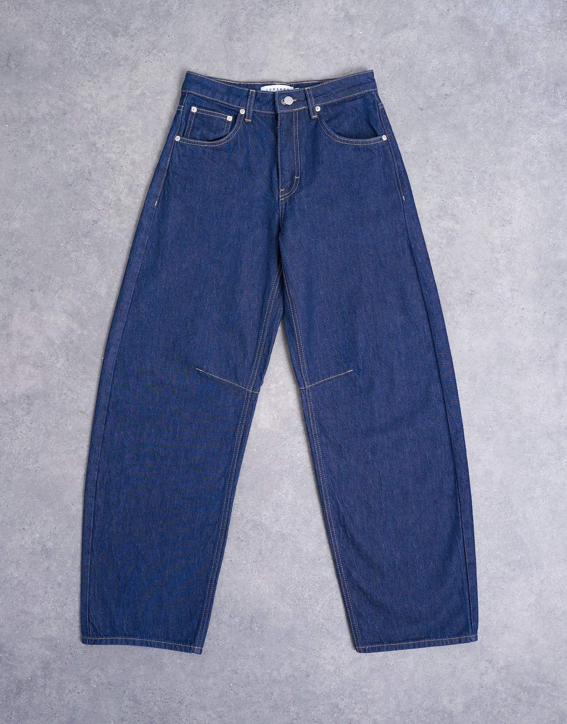 Topshop Barrel high rise jean circular design in indigo rinse