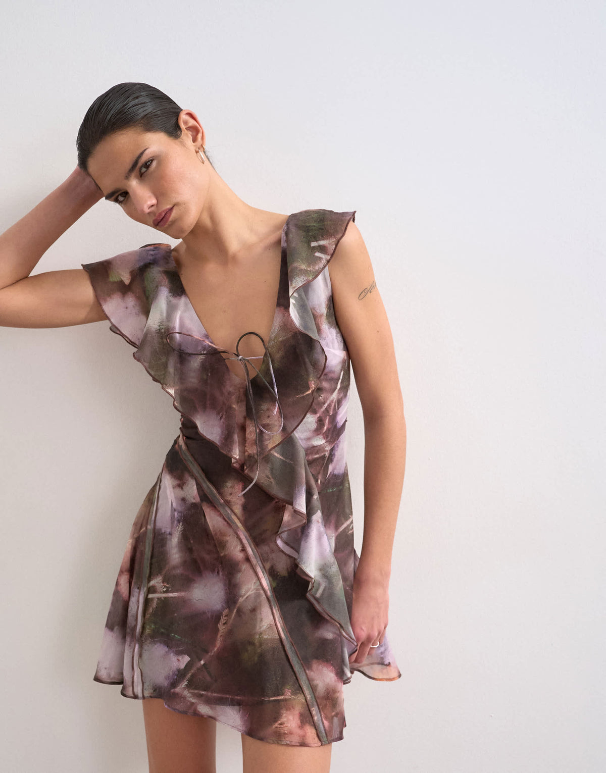 Topshop ruffle style mini dress in ghostly floral