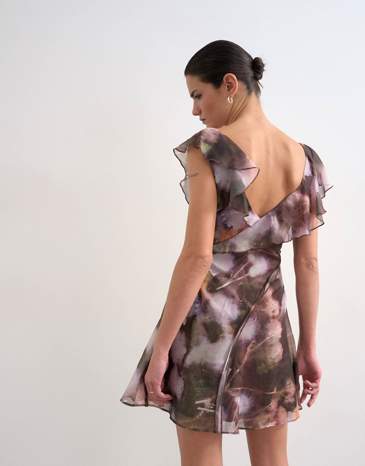Topshop ruffle style mini dress in ghostly floral