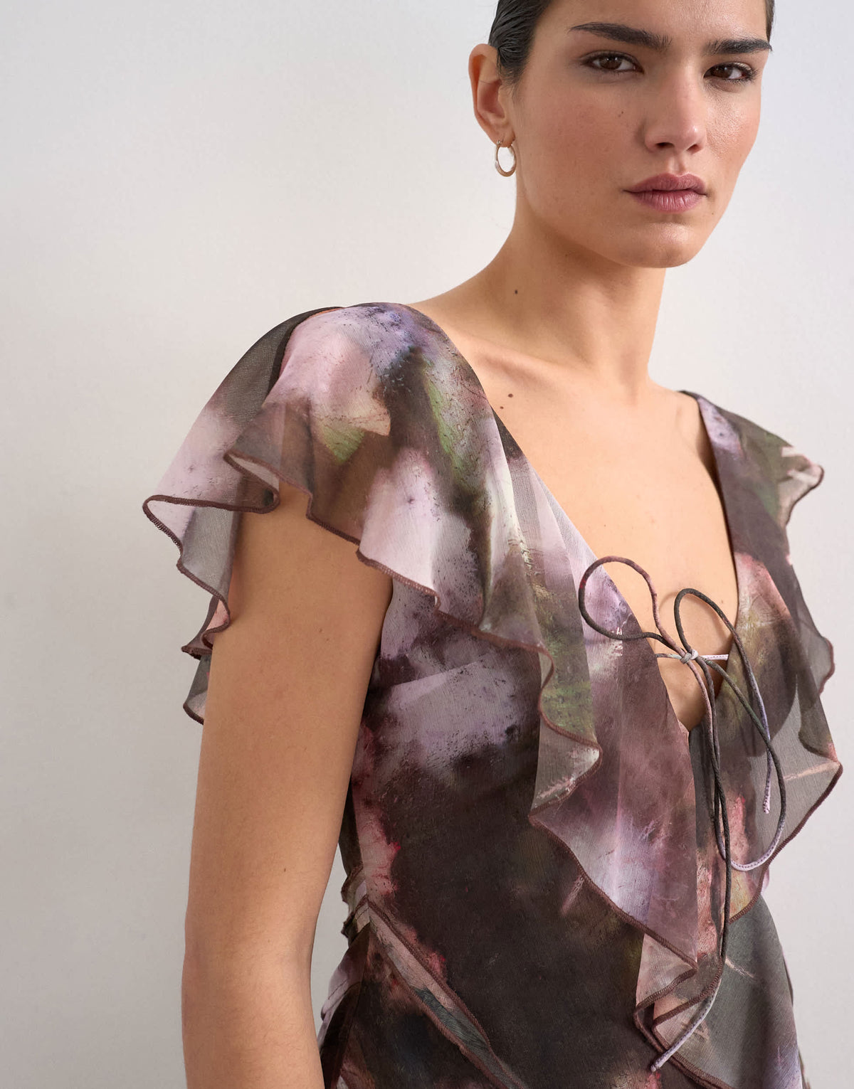 Topshop ruffle style mini dress in ghostly floral