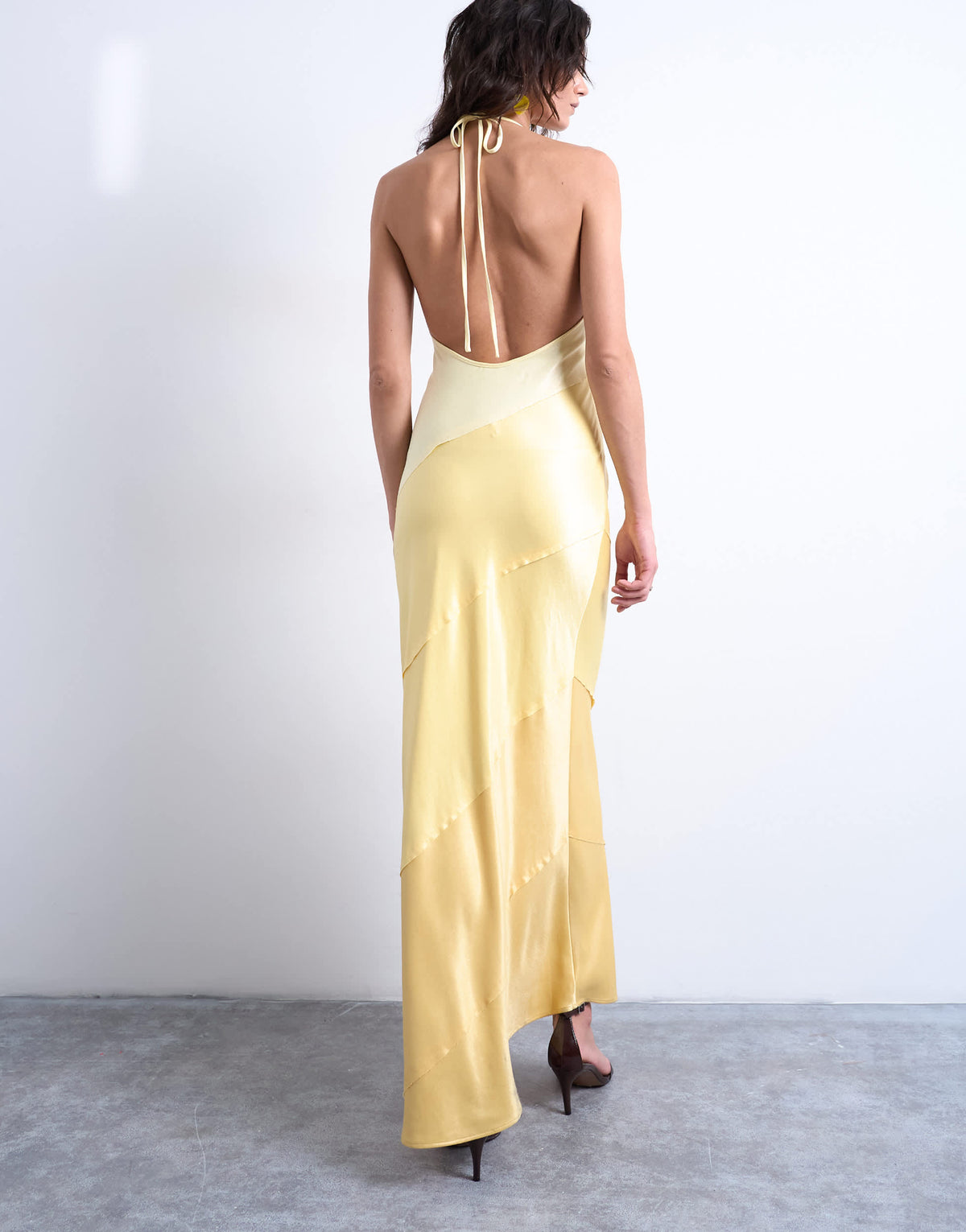Topshop satin maxi occasion halter dress in yellow gradient