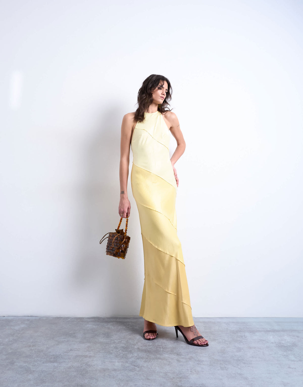 Topshop satin maxi occasion halter dress in yellow gradient