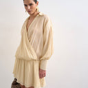 Topshop dropped waist wrap shirt dress in textured off white