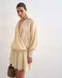 Topshop dropped waist wrap shirt dress in textured off white