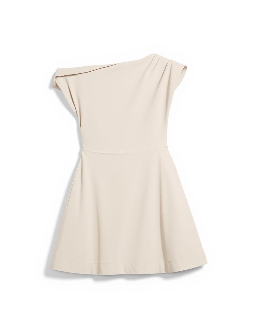 Topshop structured mini dress with twist shoulder in off white