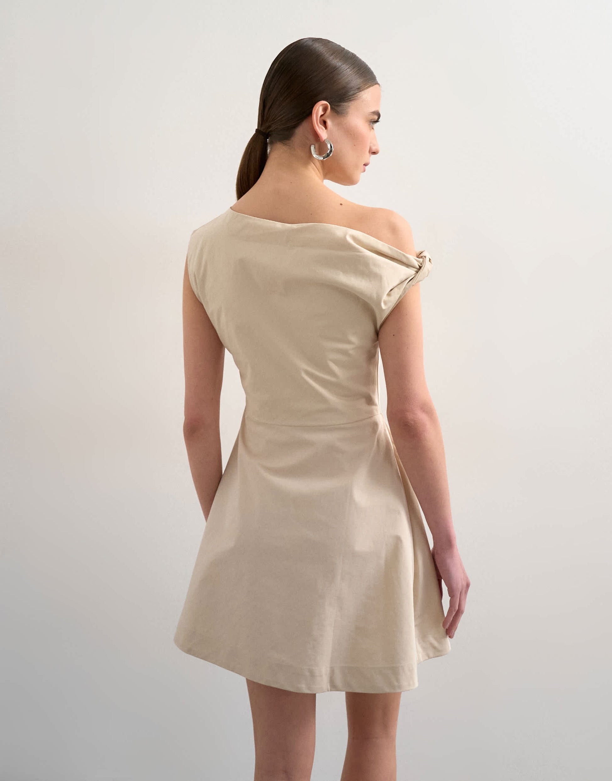 Topshop structured mini dress with twist shoulder in off white