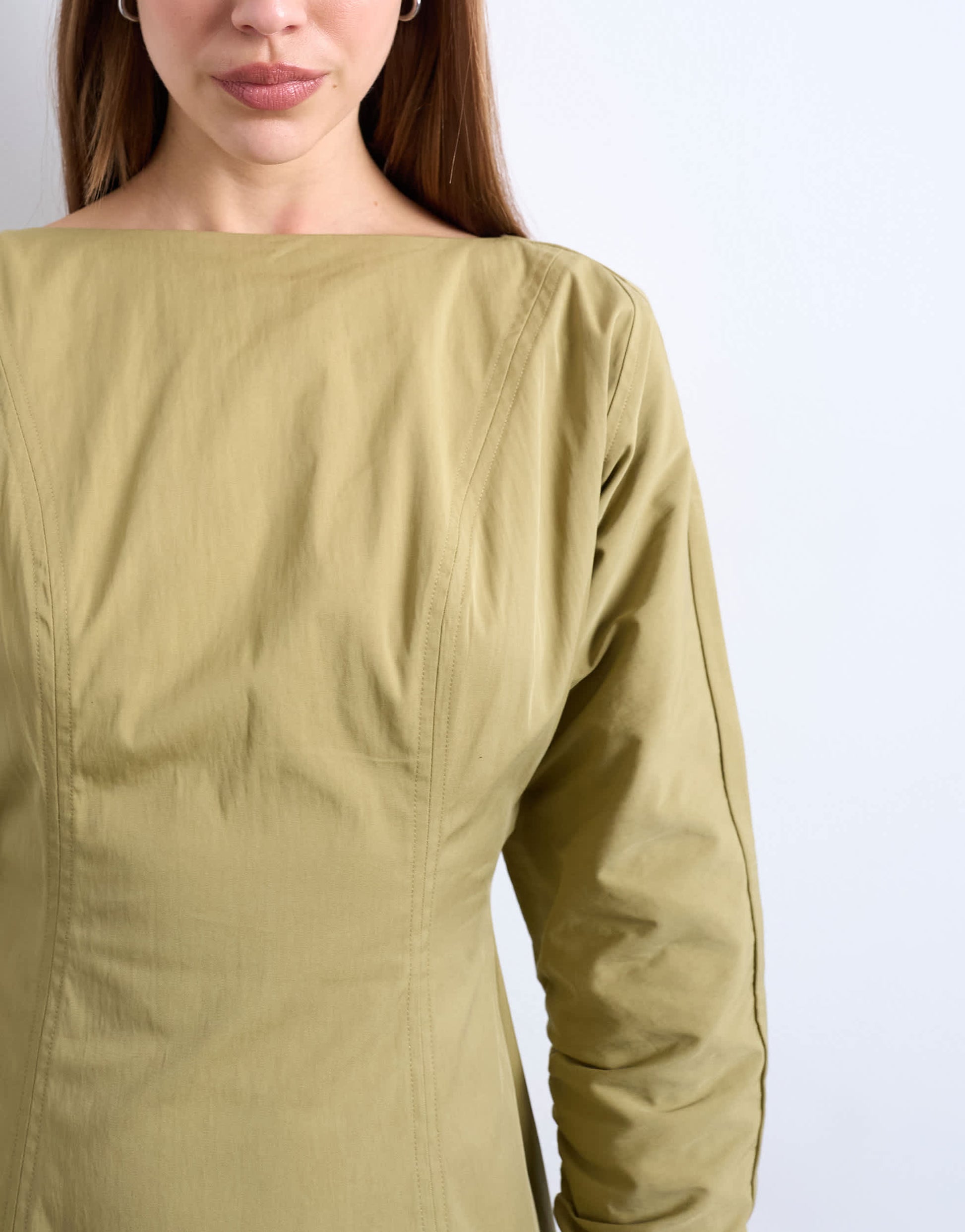 Topshop structured flippy hem mini dress in olive