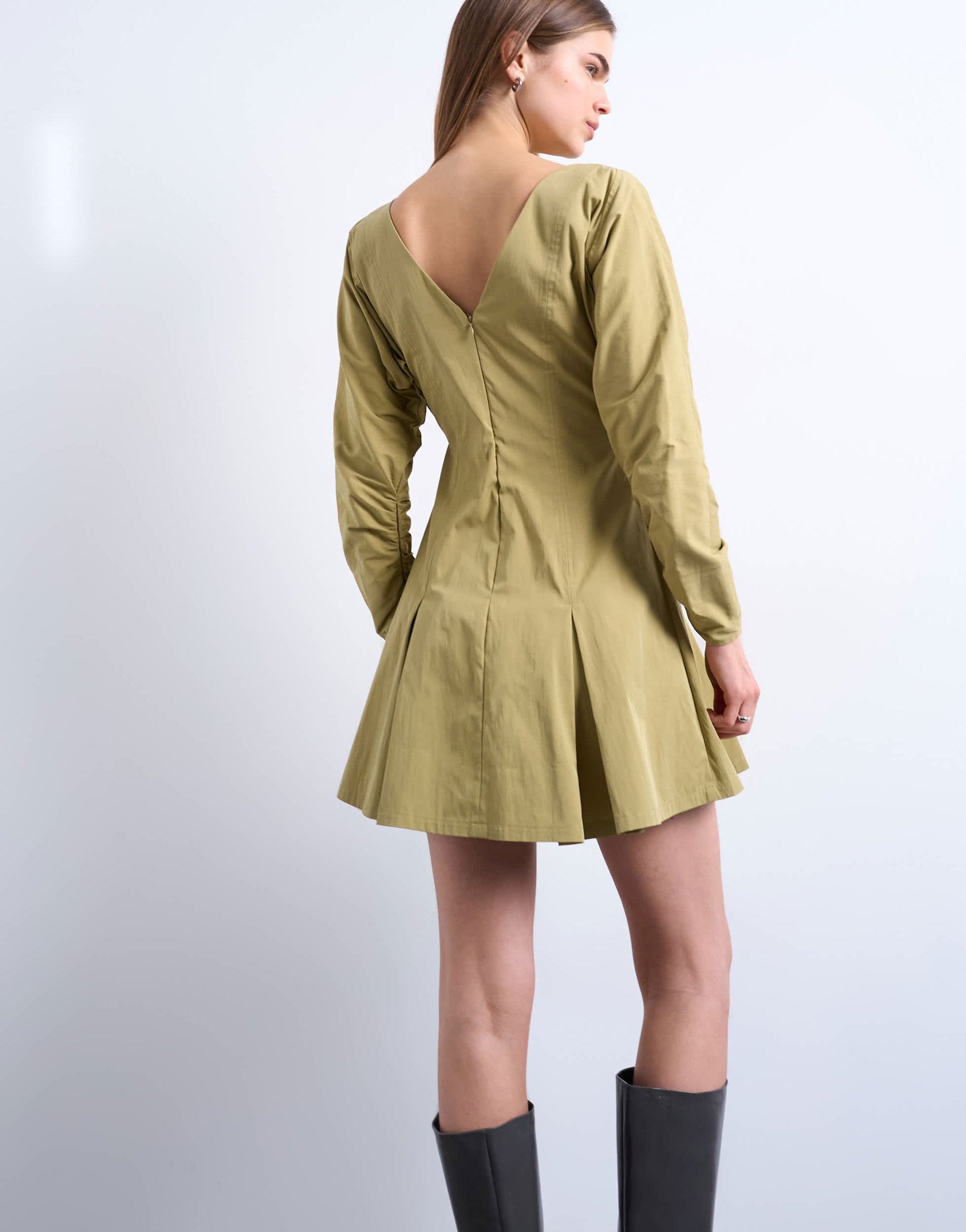Topshop structured flippy hem mini dress in olive