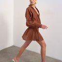 Topshop dropped waist wrap shirt dress in textured rust