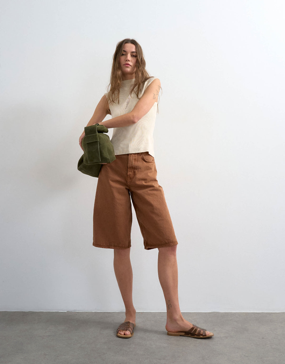 Topshop denim bermuda short in toffee