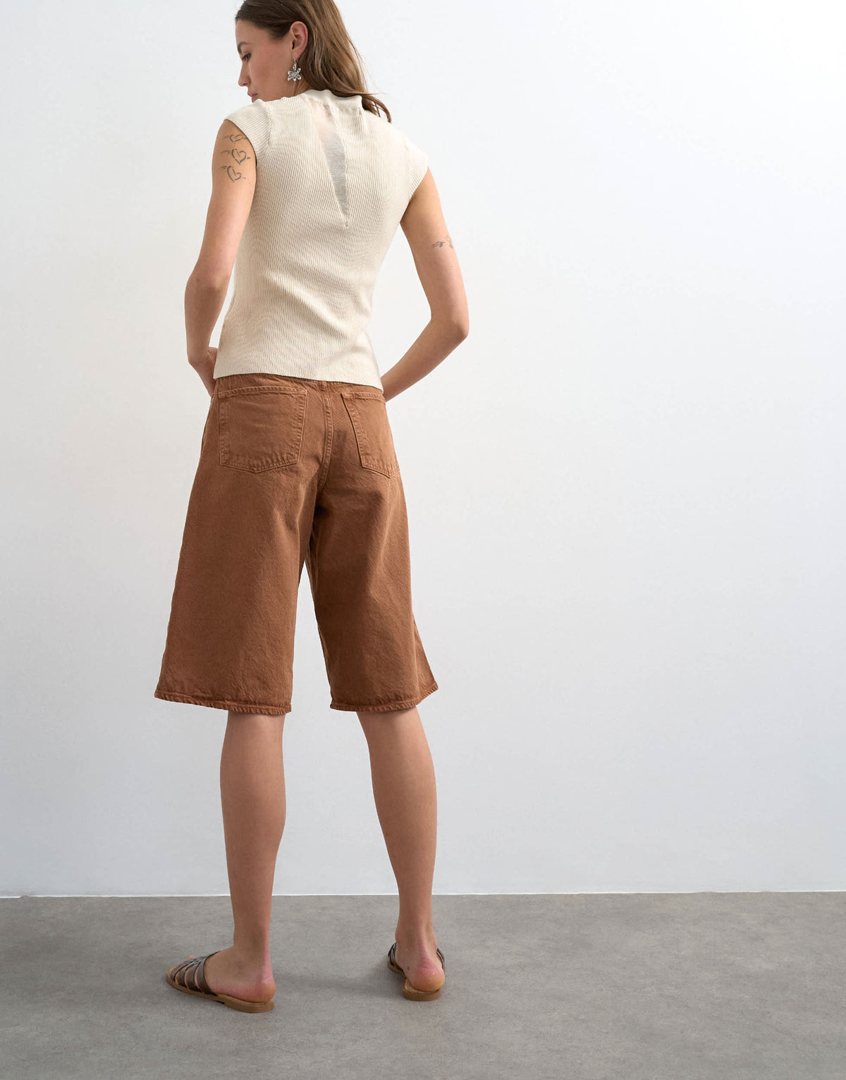 Topshop denim bermuda short in toffee