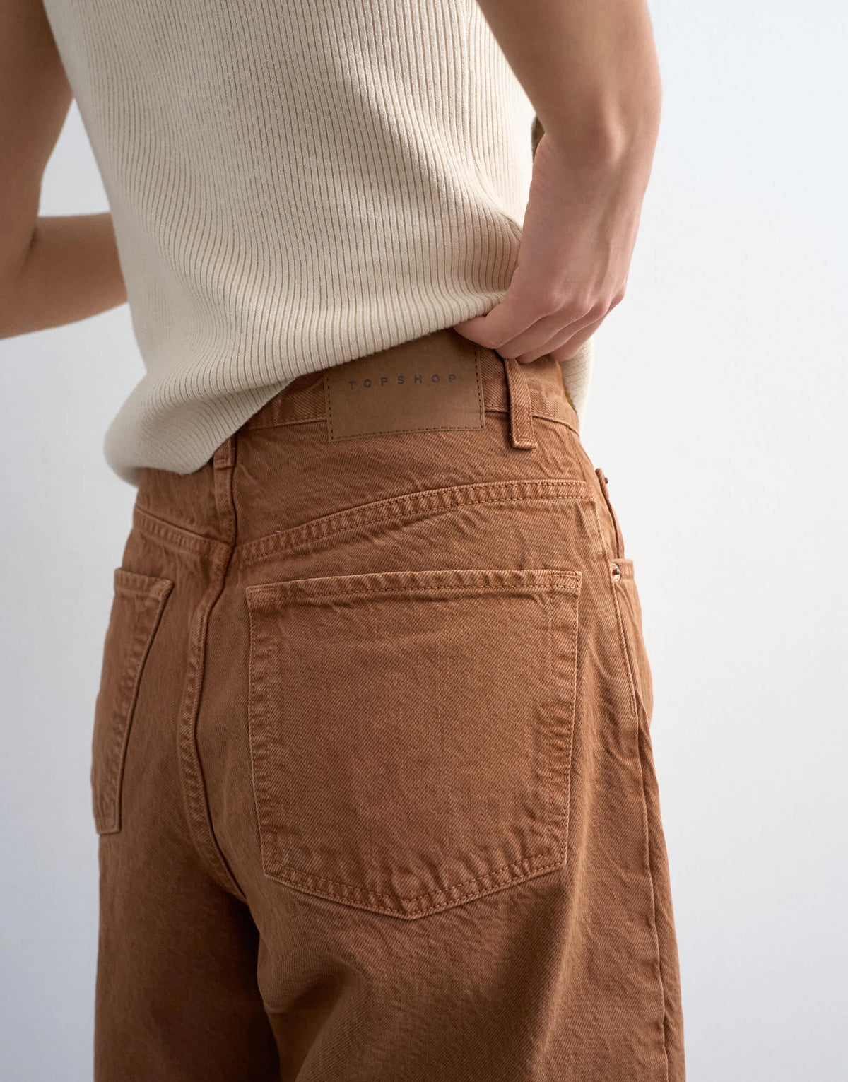 Topshop denim bermuda short in toffee