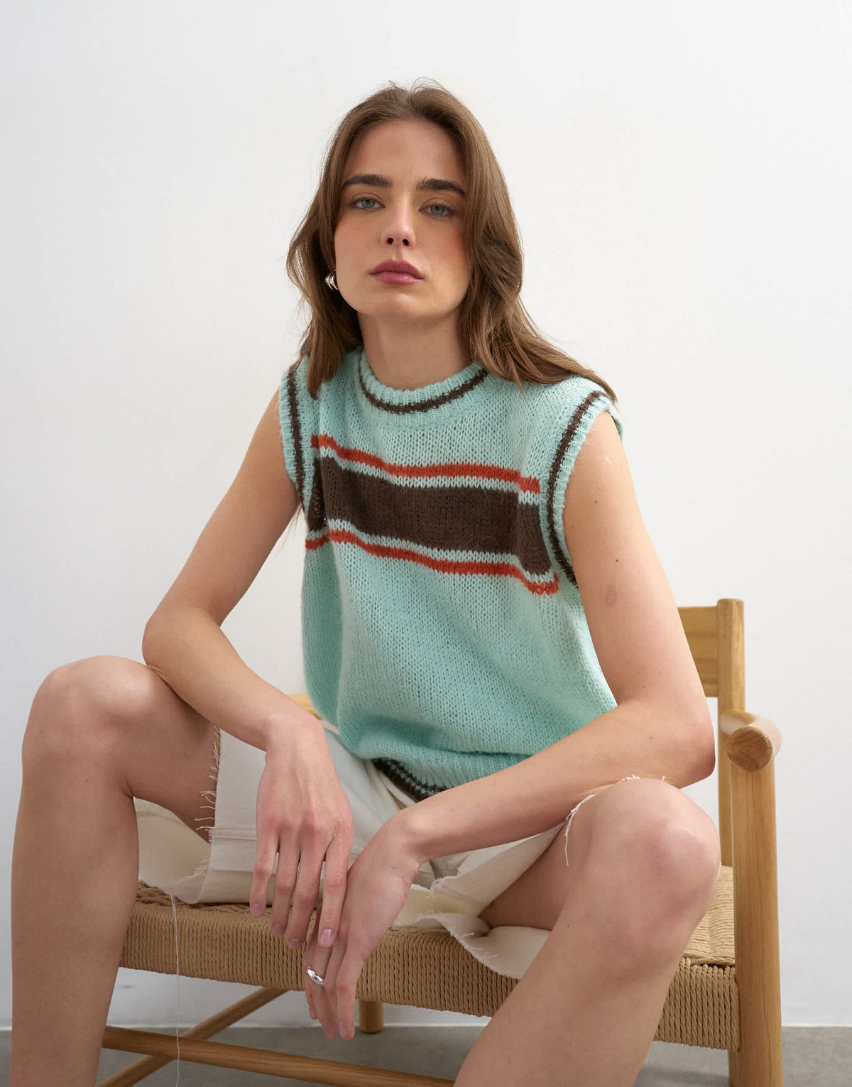 Topshop knitted vintage stripe vest in Turquoise