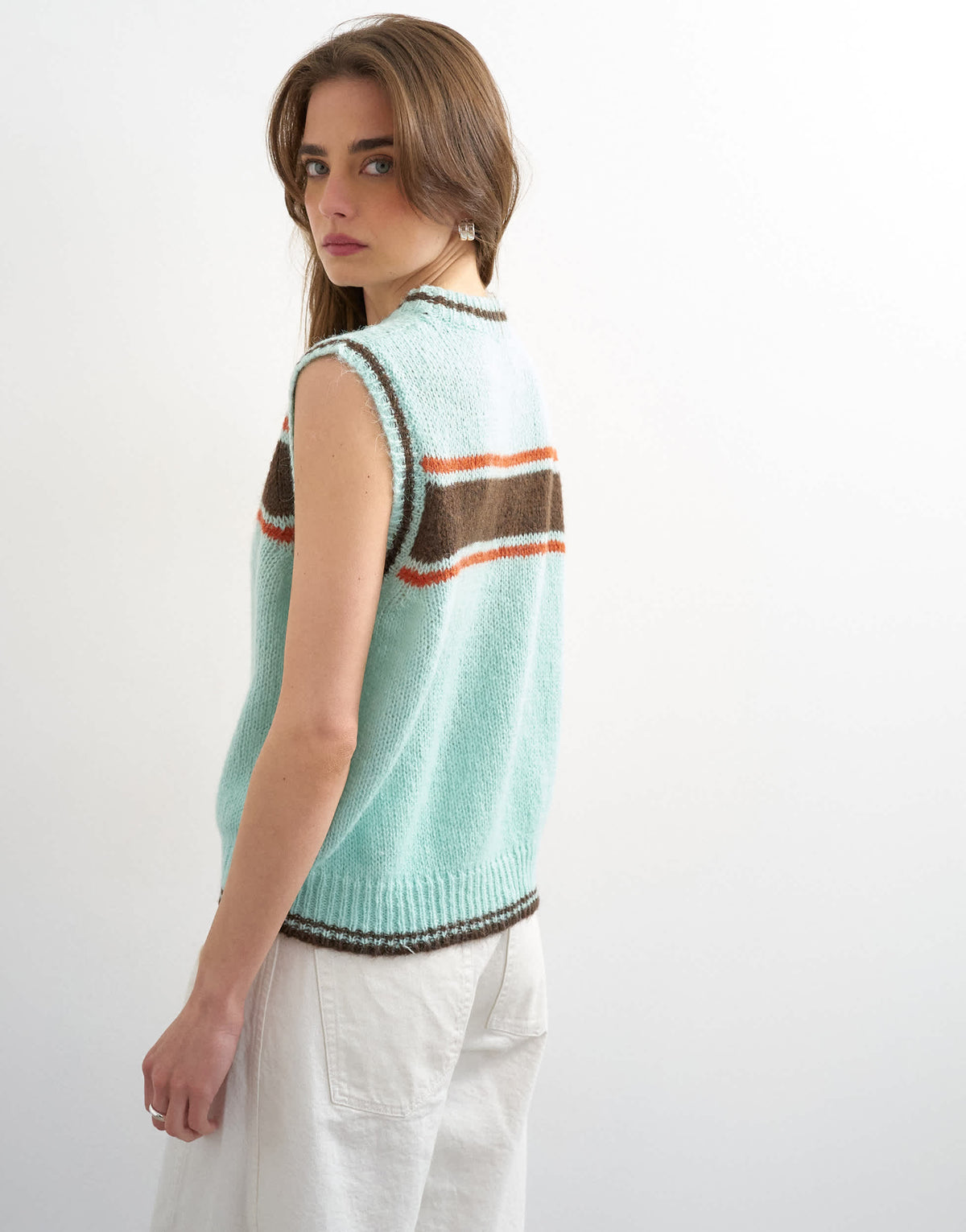 Topshop knitted vintage stripe vest in Turquoise