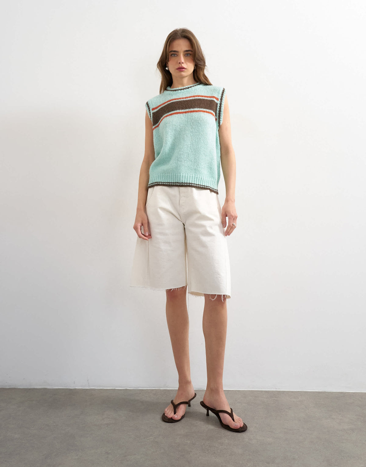 Topshop knitted vintage stripe vest in Turquoise