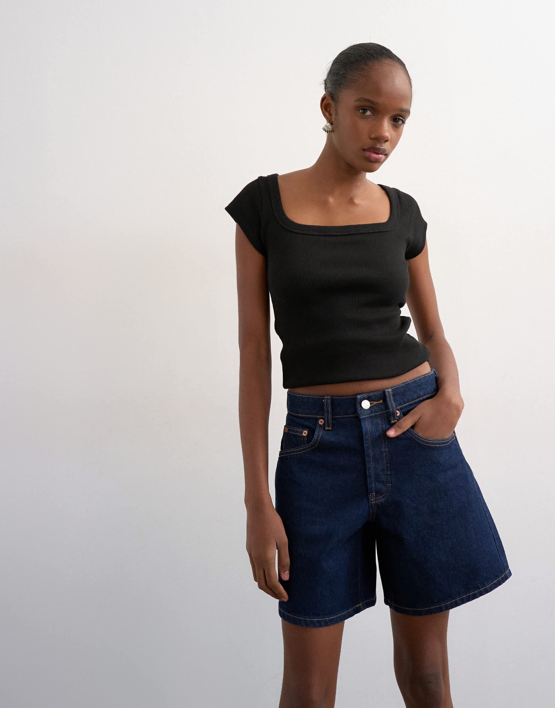 Topshop denim Editor short in indigo rinse
