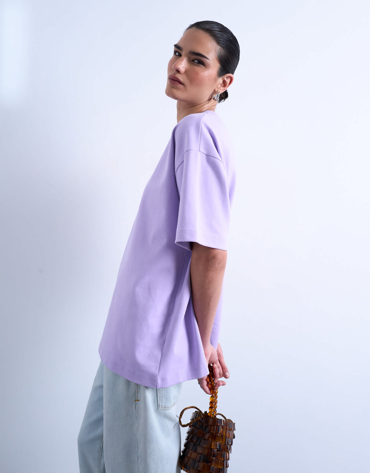 Topshop premium interlock oversized tee in lilac