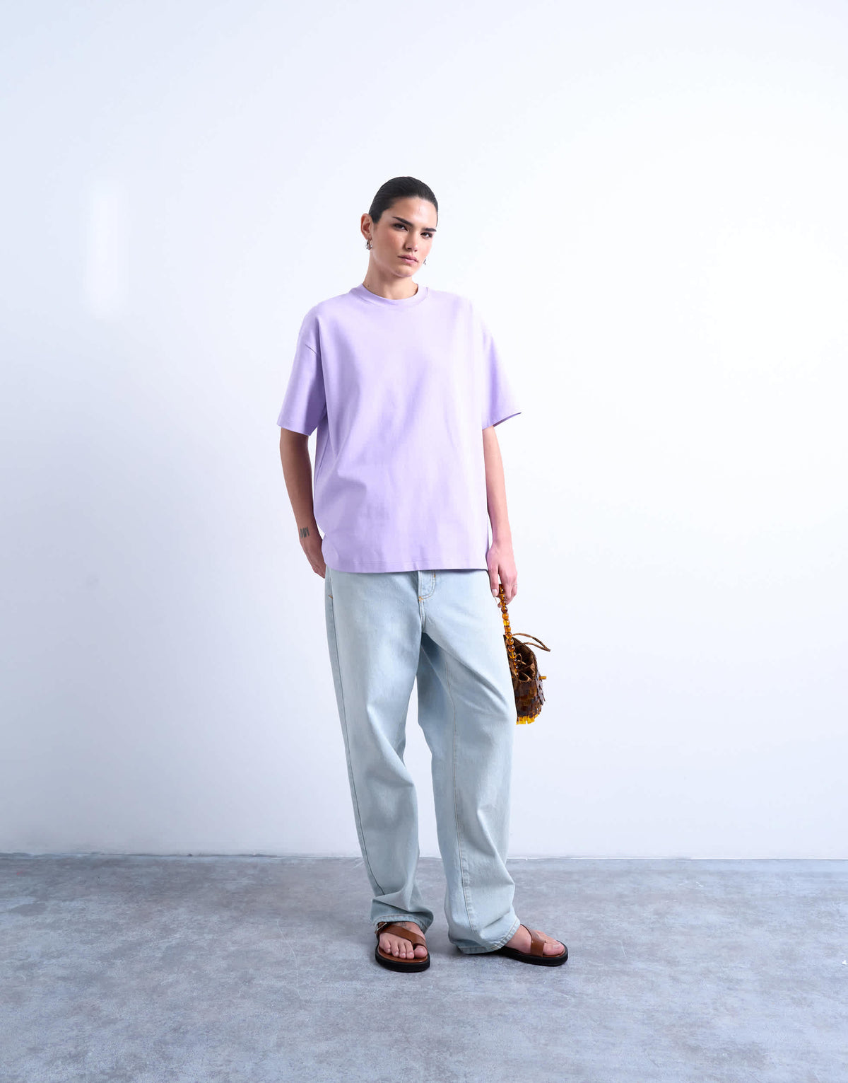 Topshop premium interlock oversized tee in lilac