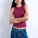 Topshop rib racer vest in burgundy