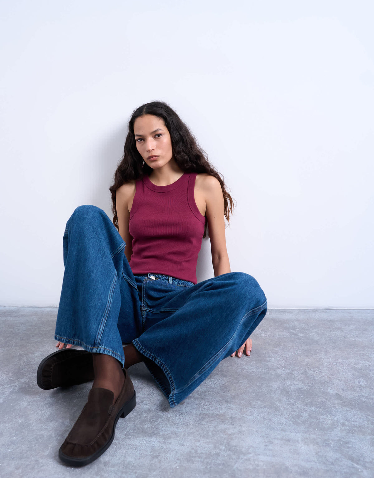 Topshop rib racer vest in burgundy