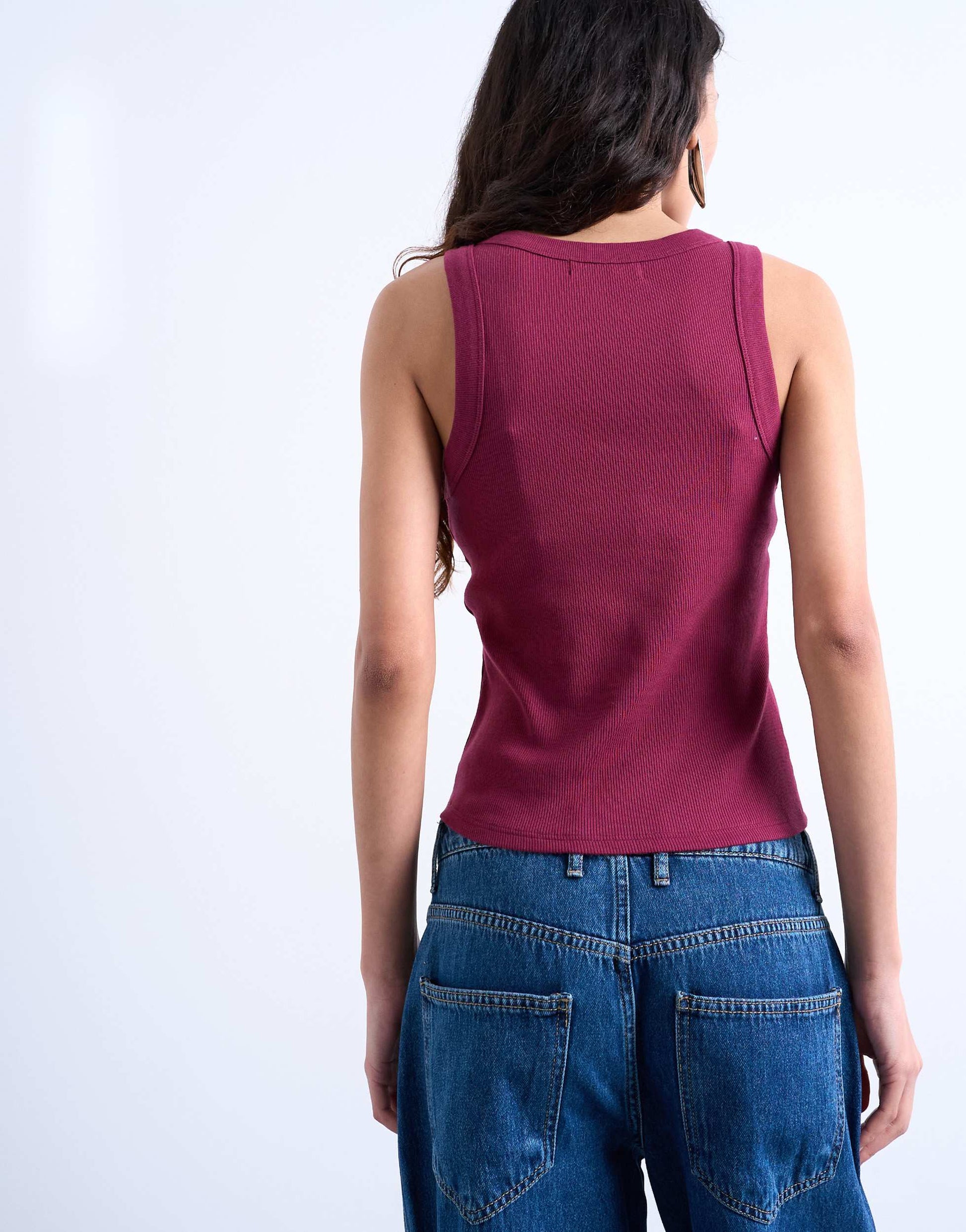Topshop rib racer vest in burgundy