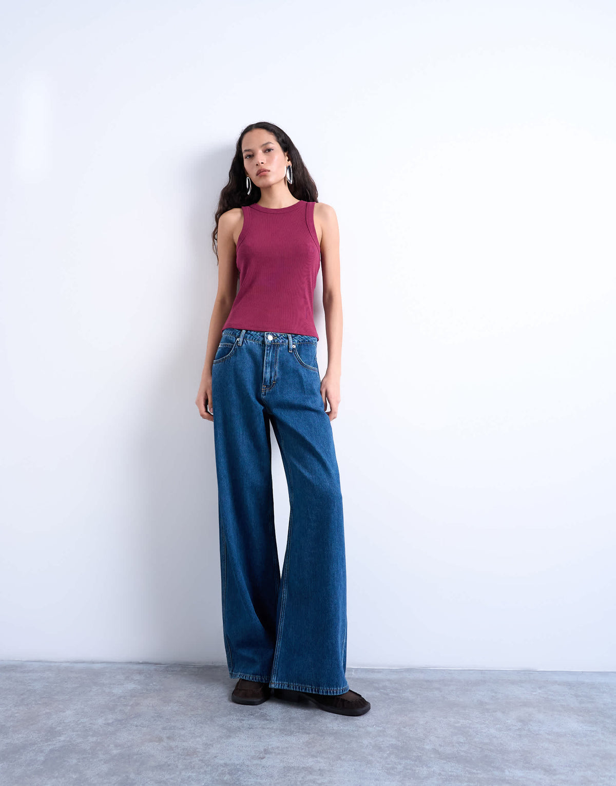 Topshop rib racer vest in burgundy