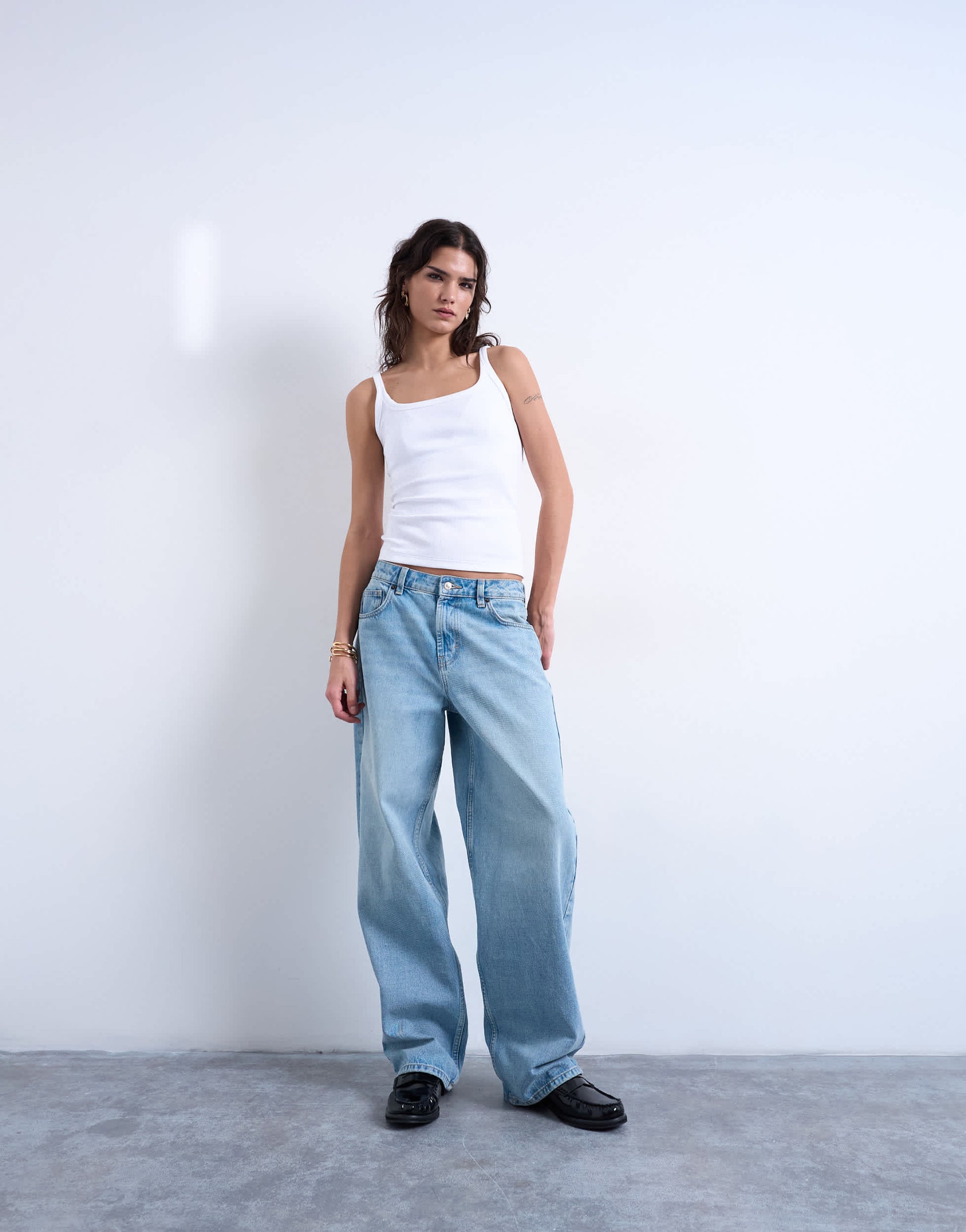 Topshop skinny strap scoop rib vest in white