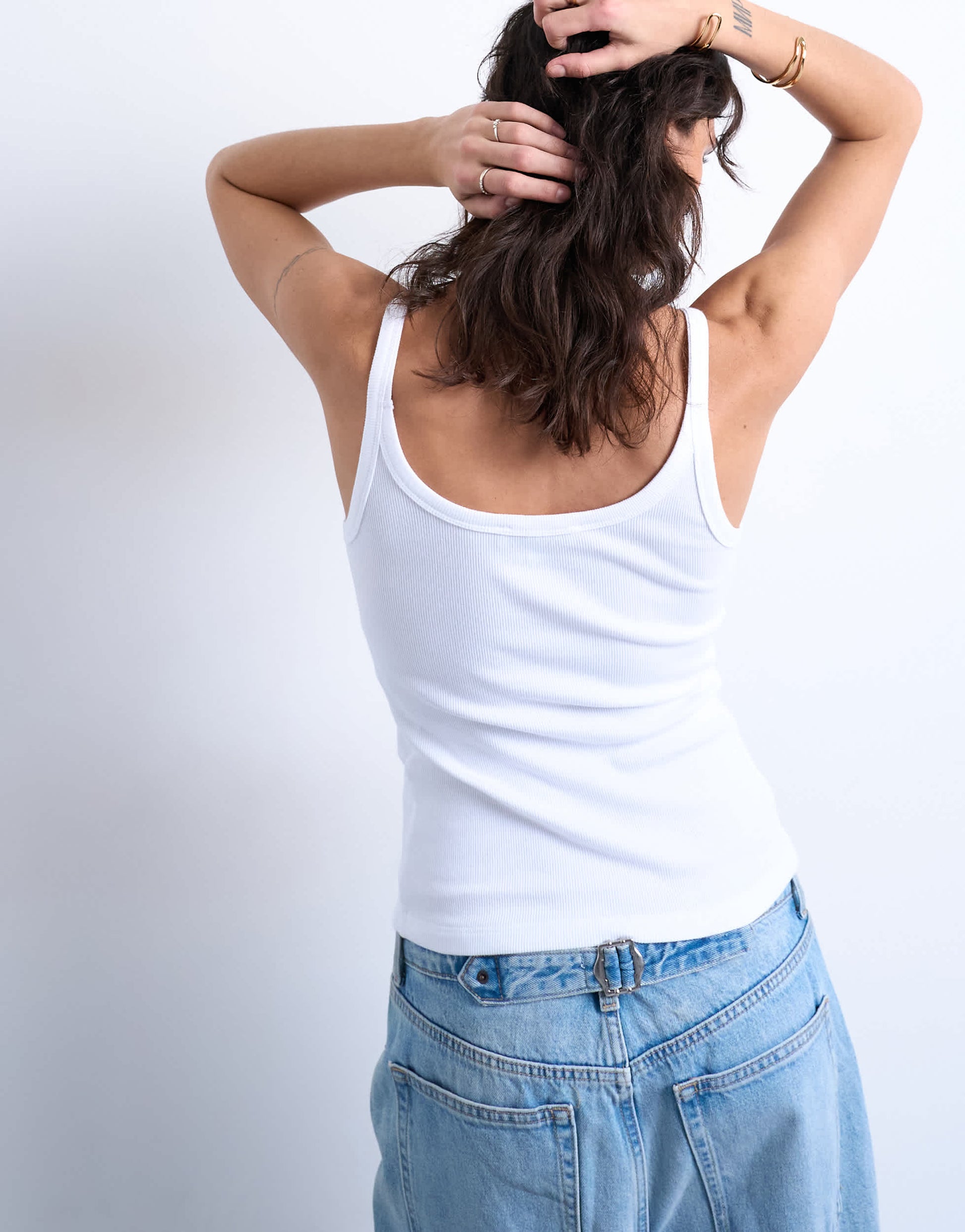 Topshop skinny strap scoop rib vest in white