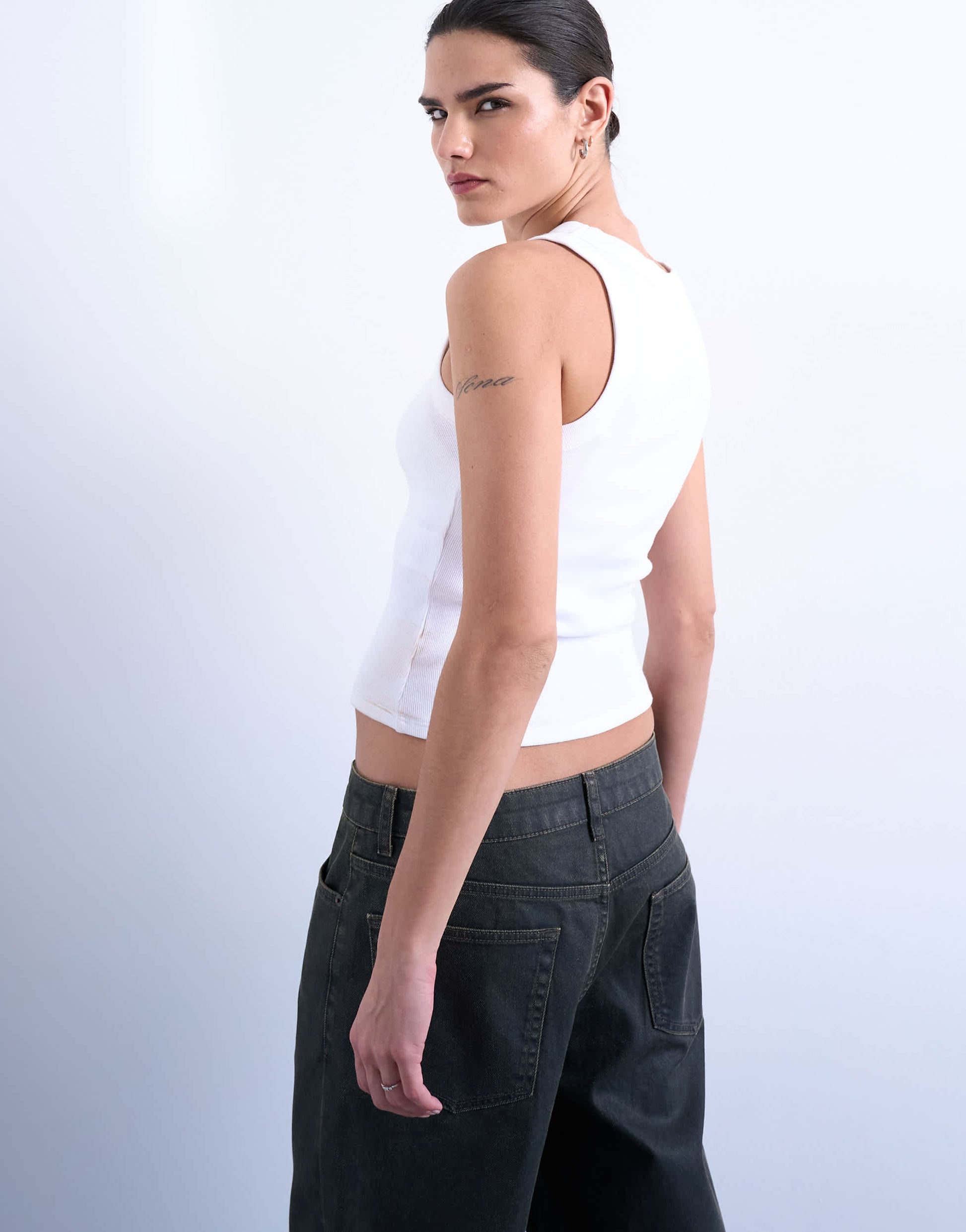 Topshop rib racer vest in white