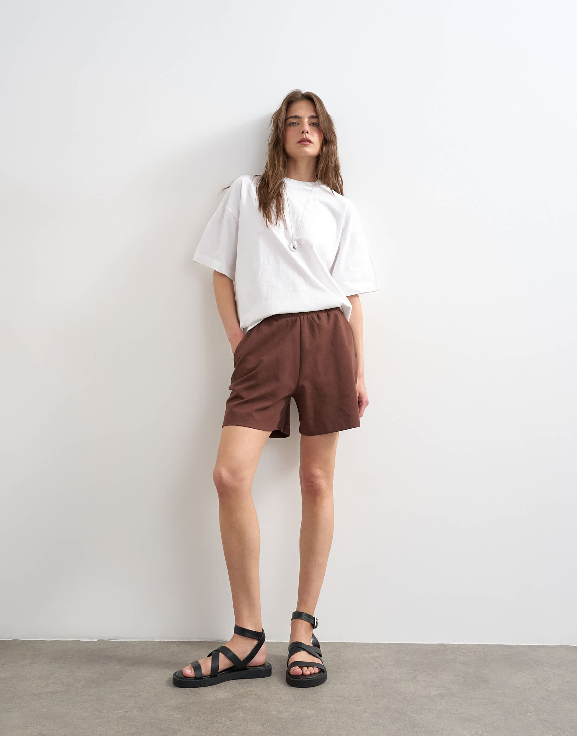 Topshop interlock jogger shorts co-ord in chocolate brown