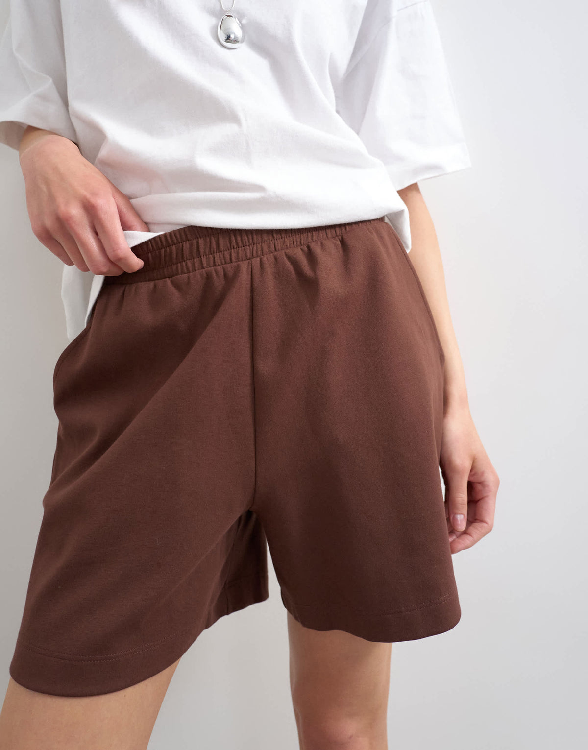 Topshop interlock jogger shorts co-ord in chocolate brown